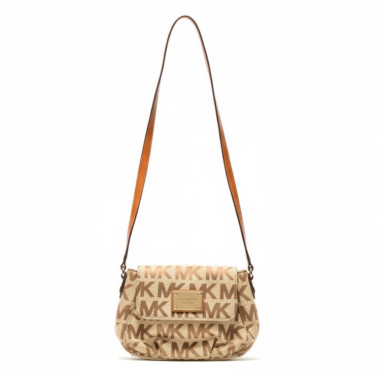 Micheal Kors Bag In Beige And Vanilla White Signature Logo Jacquard Crossbody